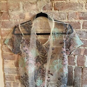 Floral Embroidered Sheer Top